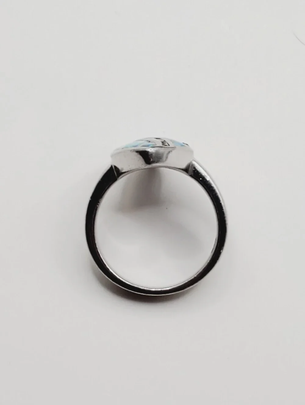 Blue Green Opal Inlay - 925 Sterling Silver Marquise Ring